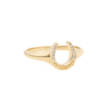 14k Wild Rose Horseshoe Signet Ring