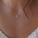14k Gold Petite Lucky Rose Horseshoe Pendant
