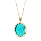 One of a Kind 14K Teal Luna Moth Intaglio Pendant