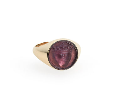 CROWNED HEART RAISED INTAGLIO SIGNET RING